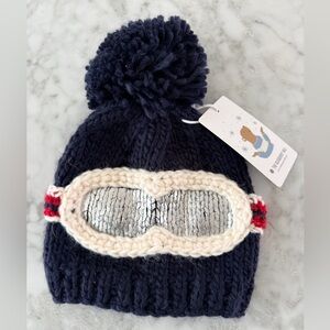 Cozy Navy Blue Kids Beanie with Cream and Red Details